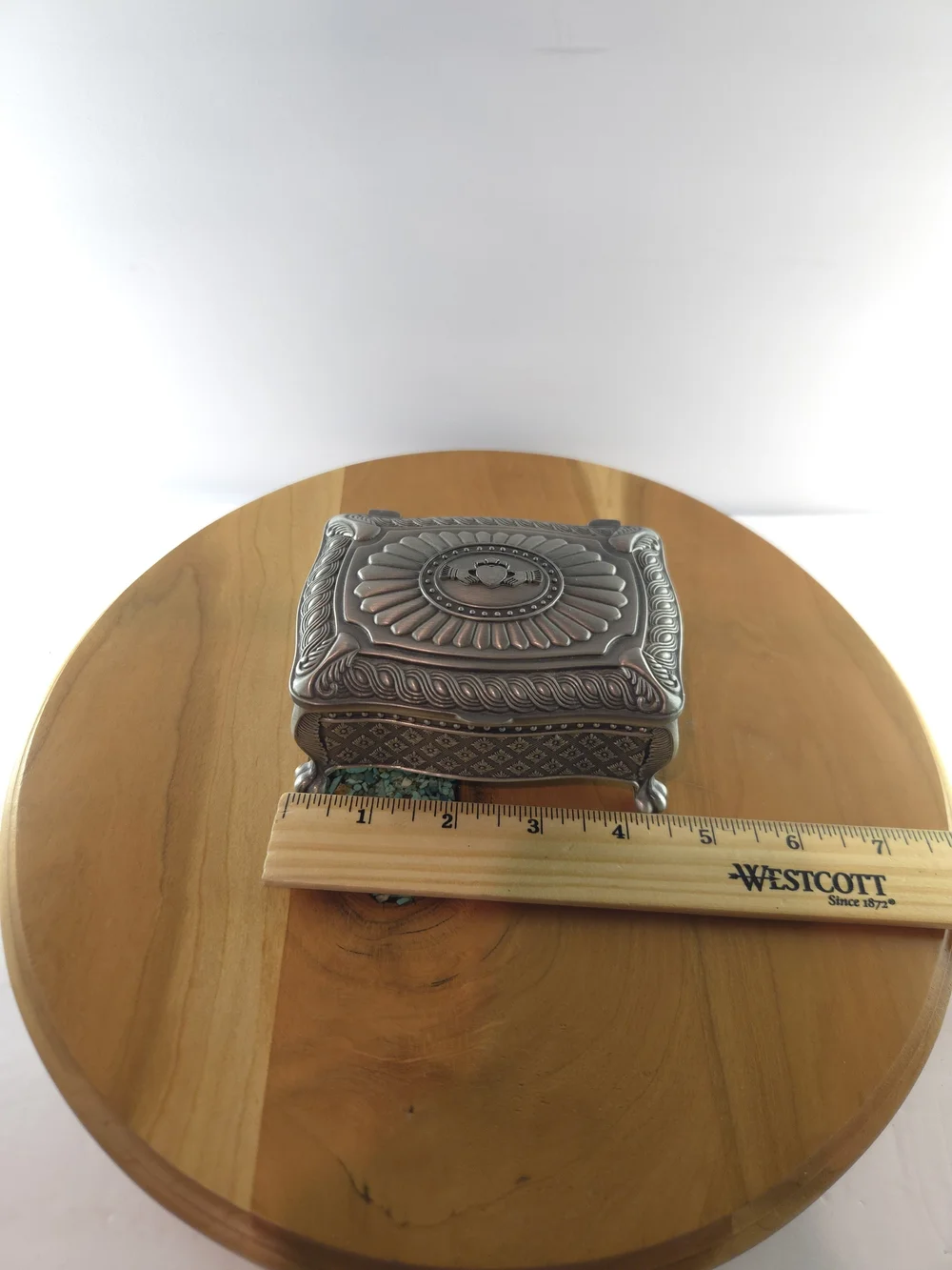 Mullingar Pewter Claddagh Jewelry Box Celtic Irish, Blue Velvet, Vintage 1980s